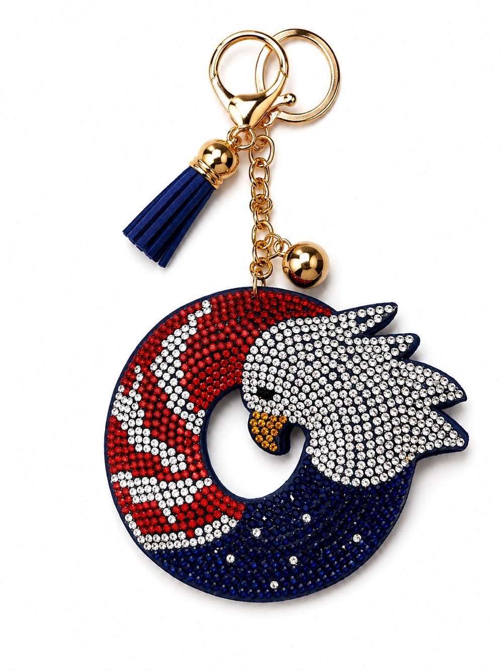 Patriotic Rhinestone Eagle Keychain USA Red White Blue Bling Purse Charm Tassel